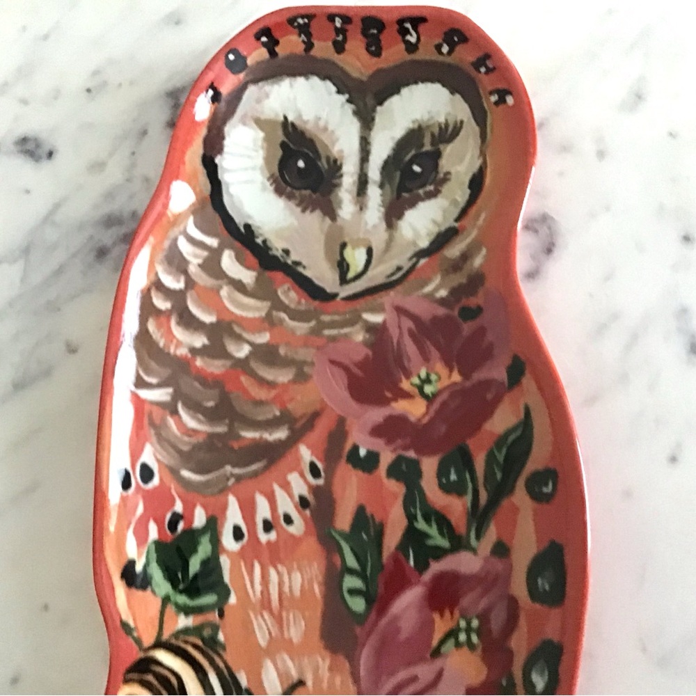 RARE Anthropologie Nathalie Lete Spoon Rest Owl Handpainted Stoneware NIB NWT - Picture 9 of 10
